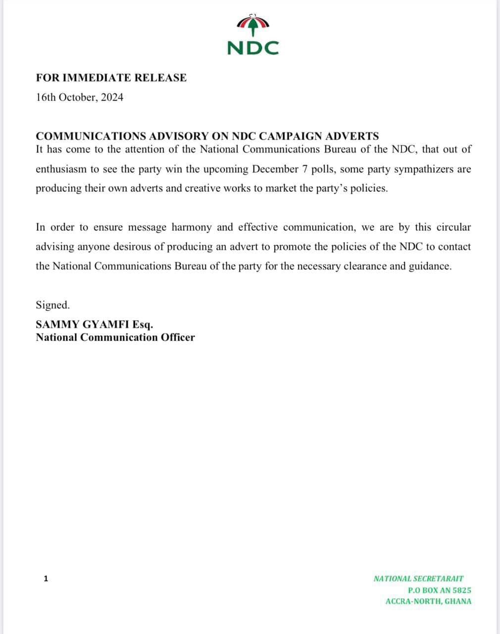 NDC's Release